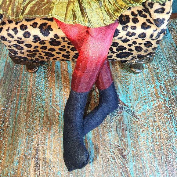 Snow Lady Plush Doll Green Floral Dress Velvet Hat Feather Collar Holiday Decor - Picture 6 of 6